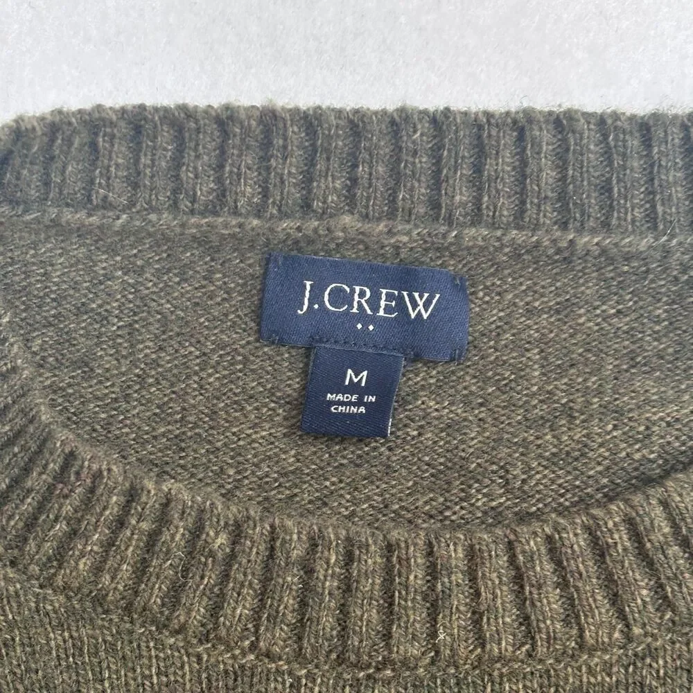 J. Crew Lambswool Blend Sweater Mens M Olive Green Crew Neck Pullover Preppy